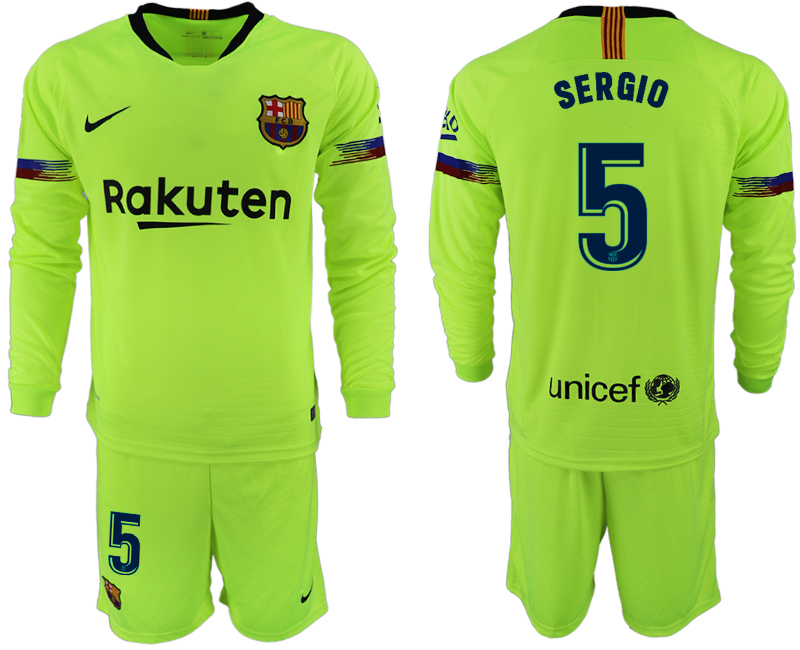 2018-19 Barcelona 5 SERGIO Away Long Sleeve Soccer Jersey
