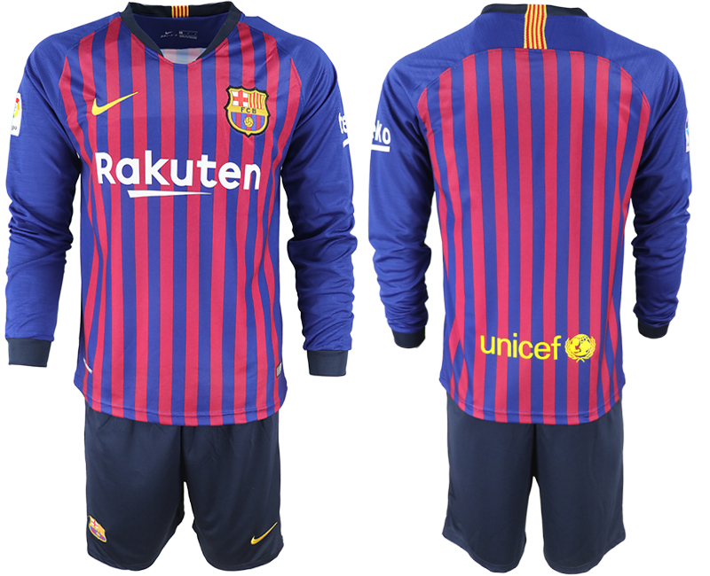 2018-19 Barcelona Home Long Sleeve Soccer Jersey