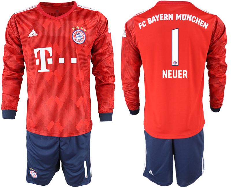 2018-19 Bayern Munich 1 NEUER Home Long Sleeve Soccer Jersey