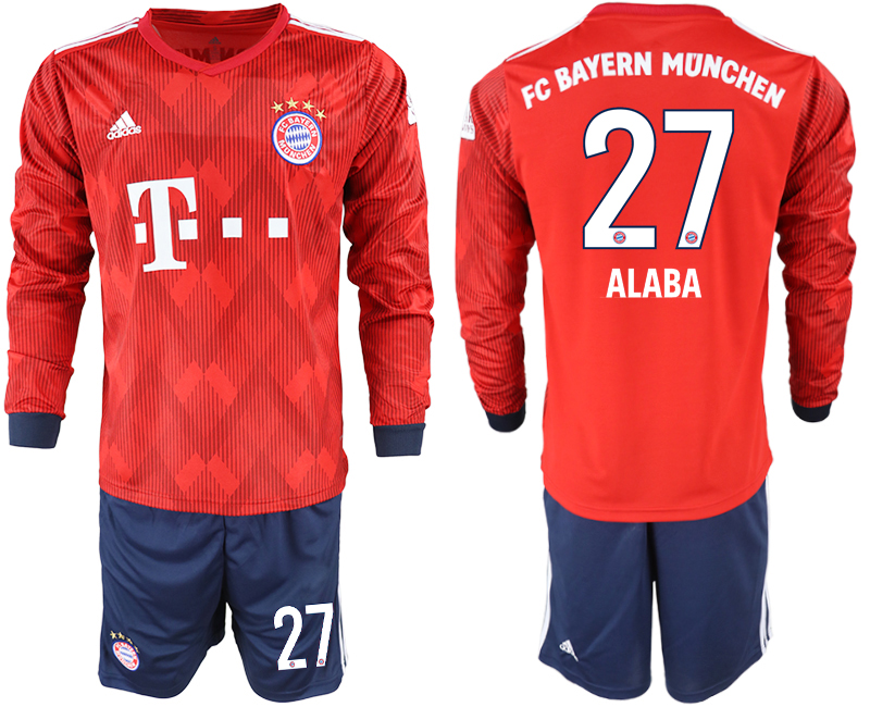 2018-19 Bayern Munich 27 ALABA Home Long Sleeve Soccer Jersey