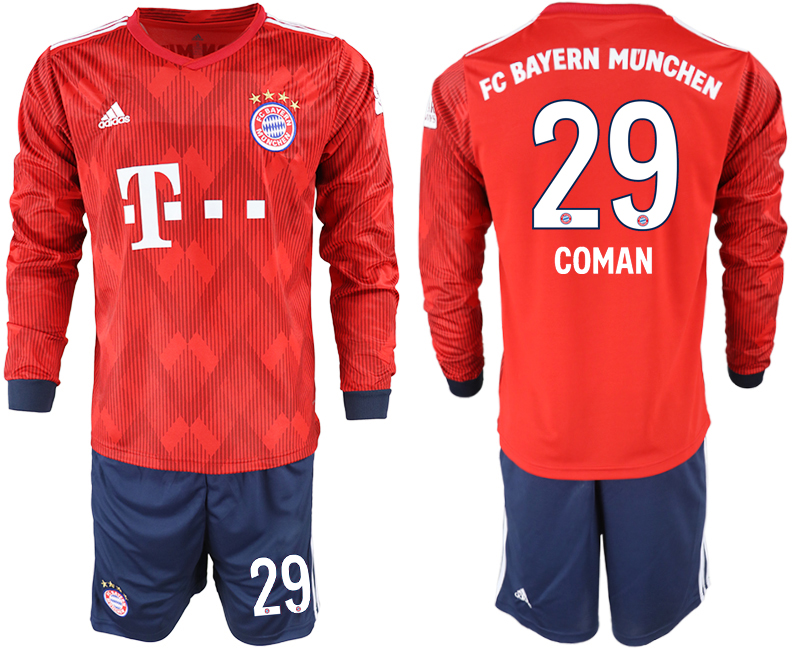 2018-19 Bayern Munich 29 COMAN Home Long Sleeve Soccer Jersey