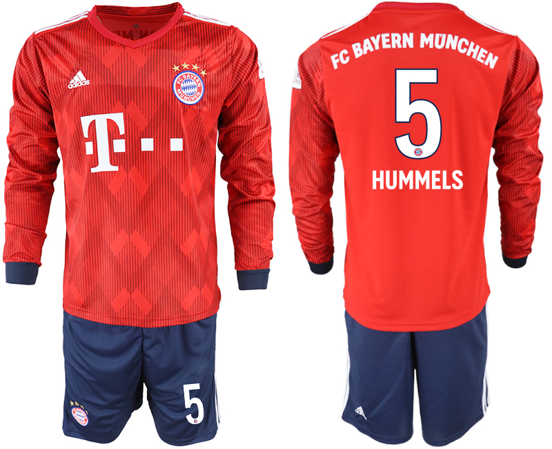 2018-19 Bayern Munich 5 HUMMELS Home Long Sleeve Soccer Jersey
