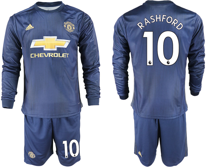 2018-19 Manchester United 10 RASHFORD Away Long Sleeve Soccer Jersey - Click Image to Close