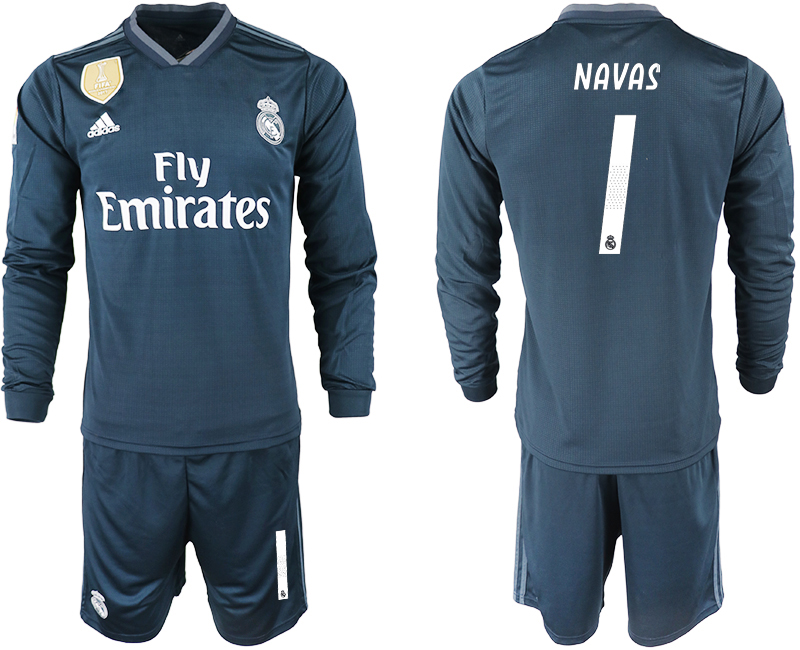 2018-19 Real Madrid 1 NAVAS Away Long Sleeve Soccer Jersey - Click Image to Close