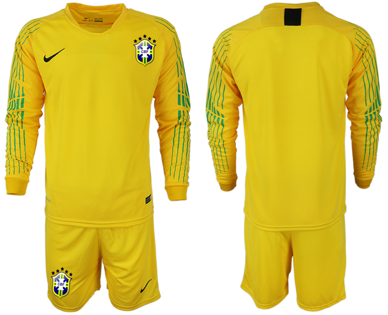 2018-19 Brazil Home Goalkeeper Long Sleeve Soccer Jersey