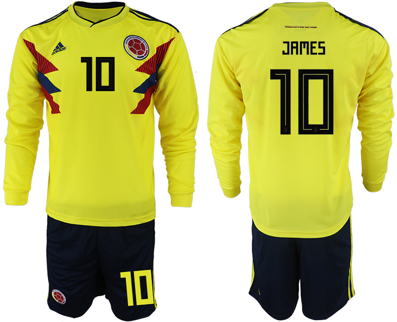 Colombia 10 JAMES Home 2018 FIFA World Cup Long Sleeve Soccer Jersey - Click Image to Close