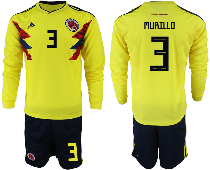 Colombia 3 MURILLO Home 2018 FIFA World Cup Long Sleeve Soccer Jersey - Click Image to Close