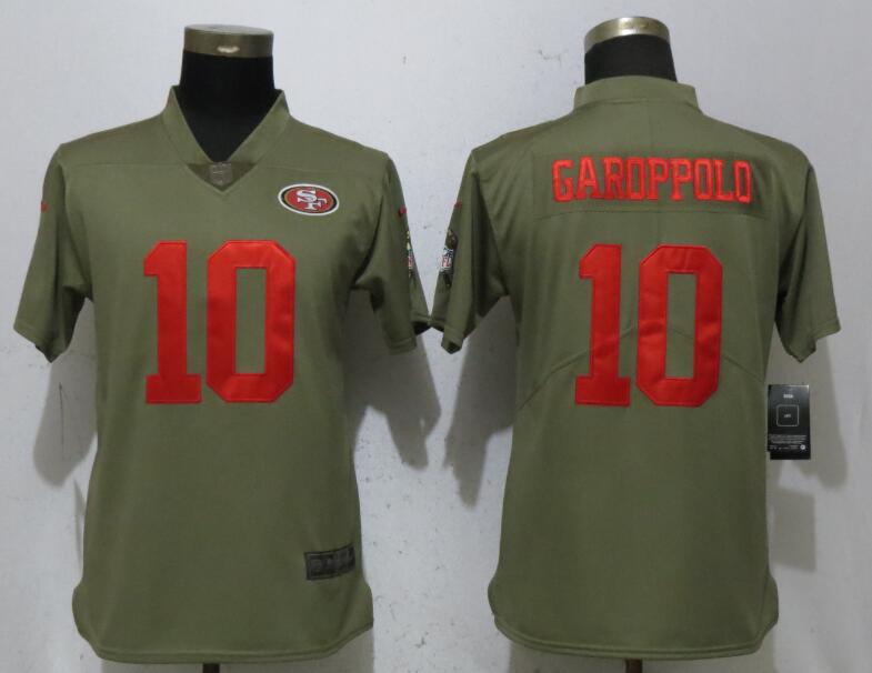 Nike 49ers 10 Jimmy Garoppolo Olive Women Salute To Service Limited Jersey