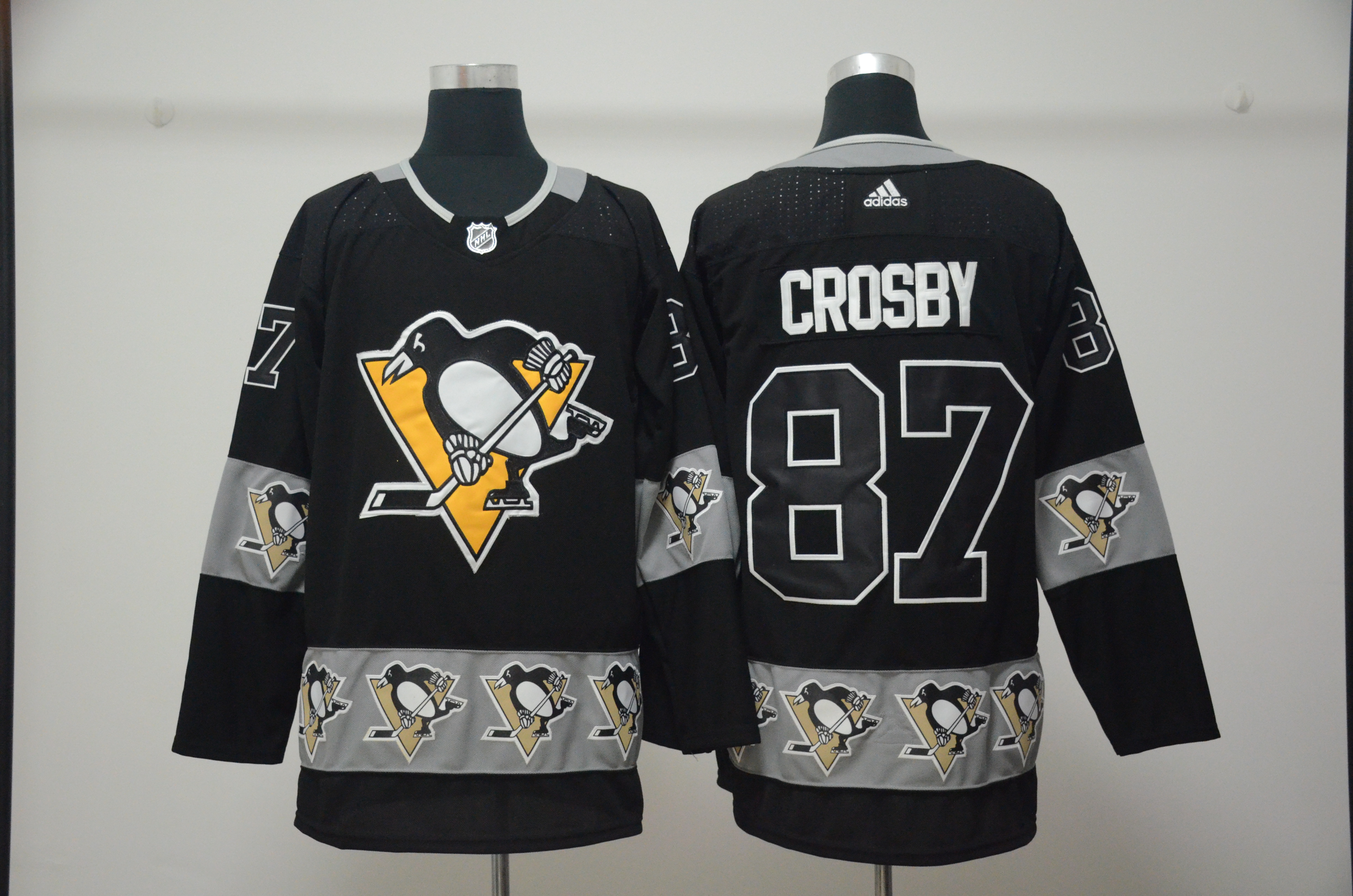 Penguins 87 Sidney Crosby Black Team Logos Fashion Adidas Jersey