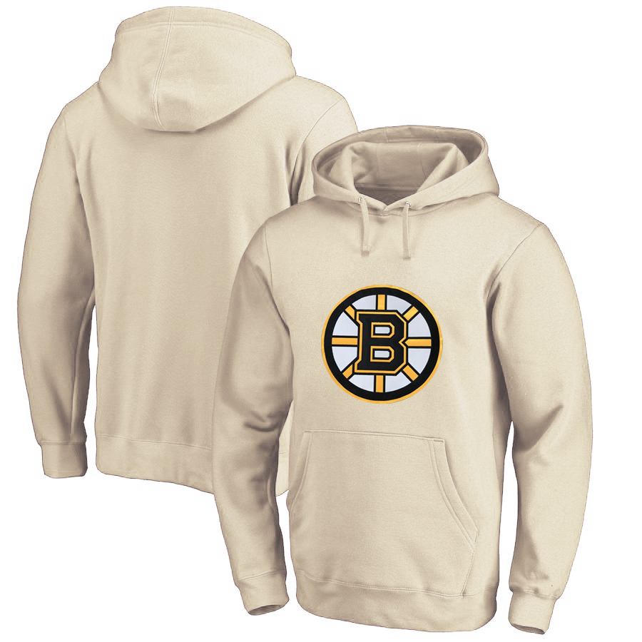 Boston Bruins Cream All Stitched Pullover Hoodie