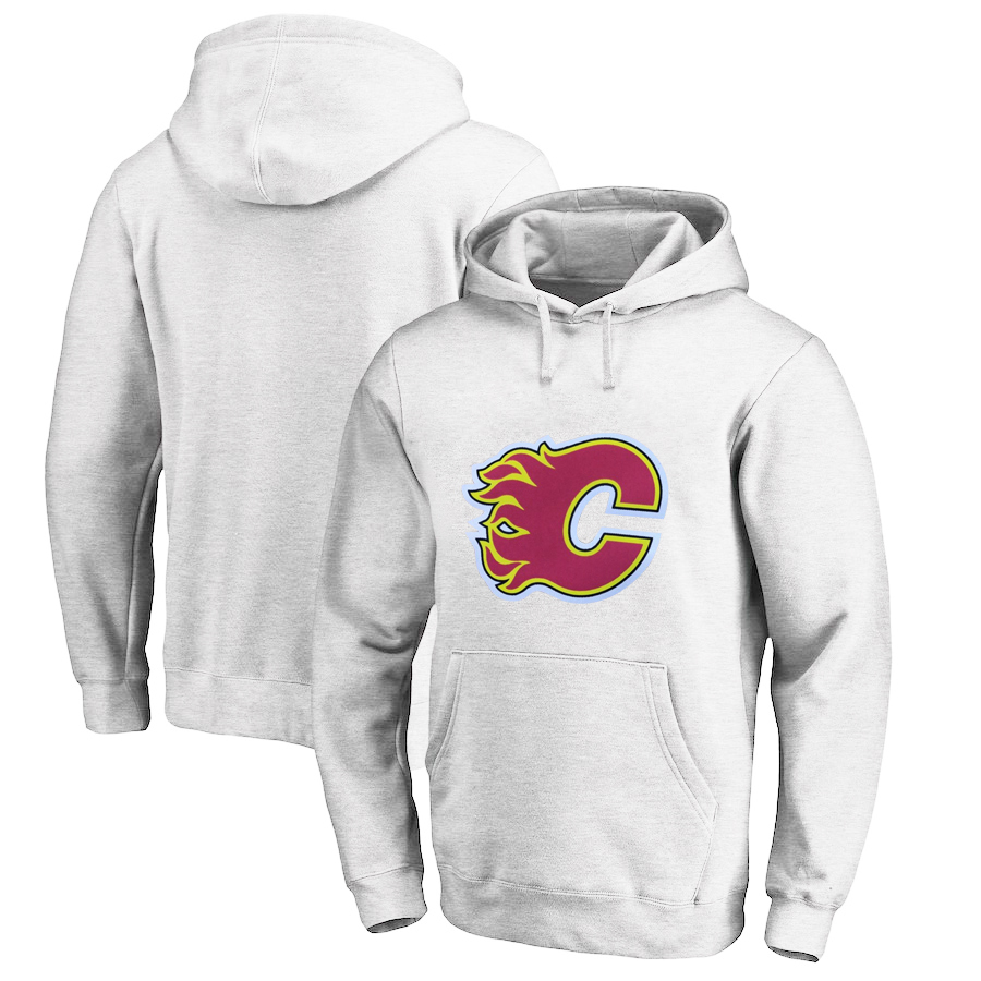 Calgary Flames White All Stitched Pullover Hoodie