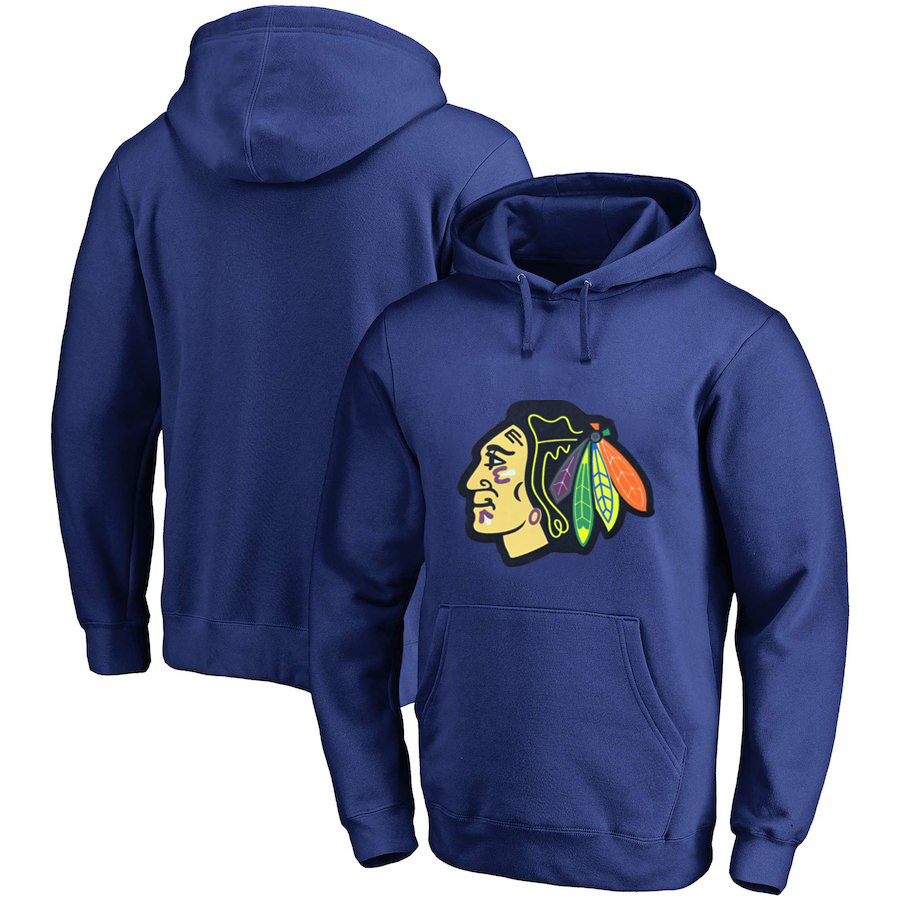 Chicago Blackhawks Blue All Stitched Pullover Hoodie - Click Image to Close