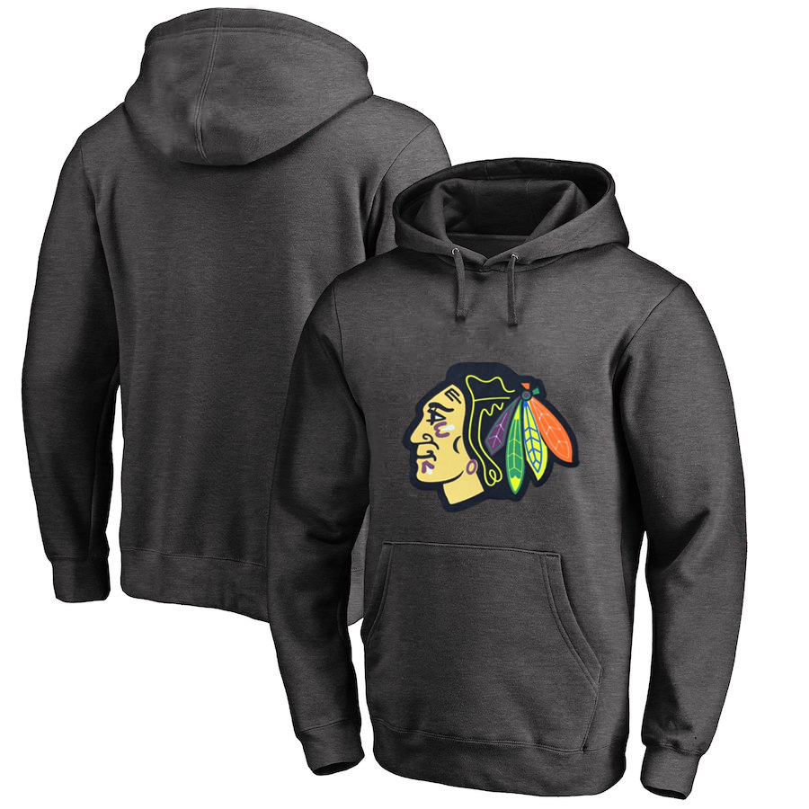 Chicago Blackhawks Dark Gray All Stitched Pullover Hoodie - Click Image to Close