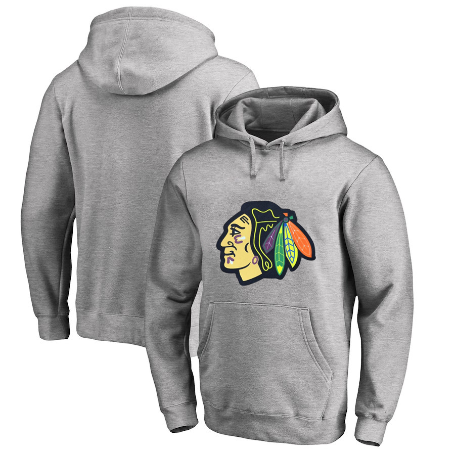 Chicago Blackhawks Gray All Stitched Pullover Hoodie - Click Image to Close