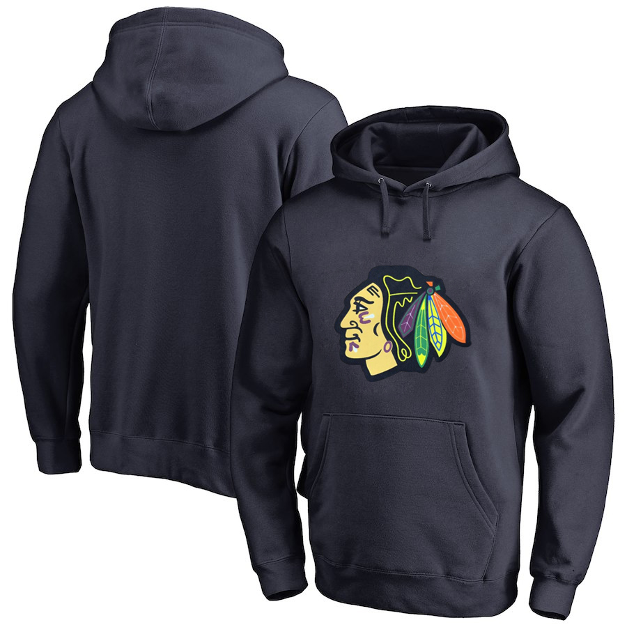 Chicago Blackhawks Navy All Stitched Pullover Hoodie - Click Image to Close