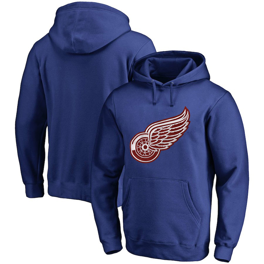 Detroit Red Wings Blue All Stitched Pullover Hoodie - Click Image to Close
