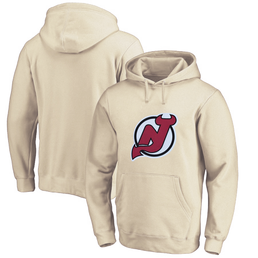 New Jersey Devils Cream All Stitched Pullover Hoodie - Click Image to Close