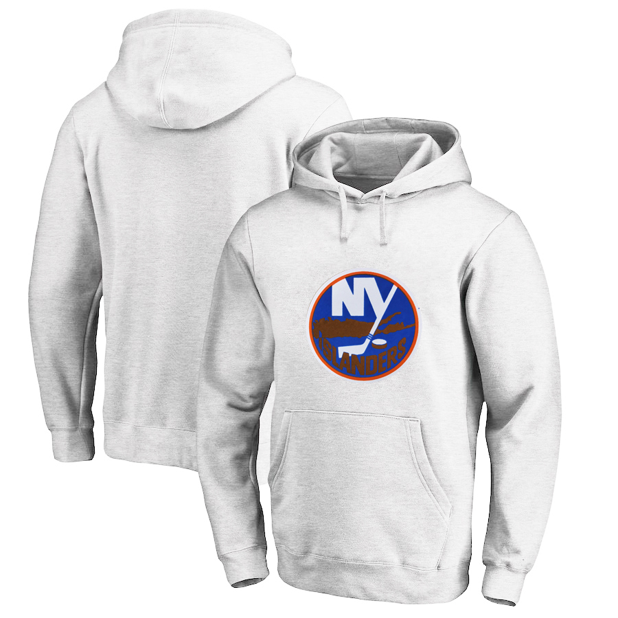 New York Islanders White All Stitched Pullover Hoodie