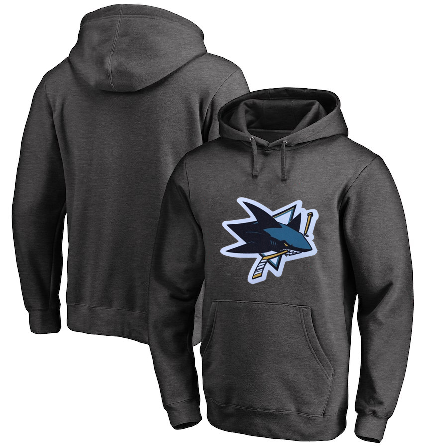 San Jose Sharks Dark Gray All Stitched Pullover Hoodie - Click Image to Close