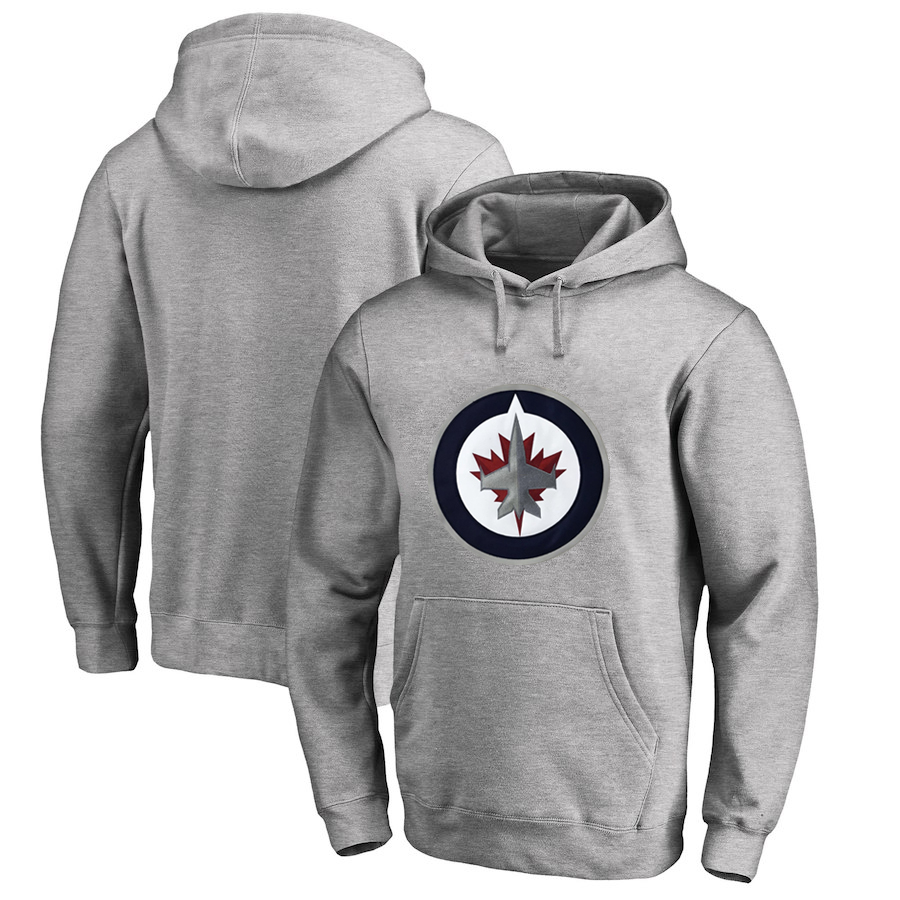 Winnipeg Jets Gray All Stitched Pullover Hoodie - Click Image to Close