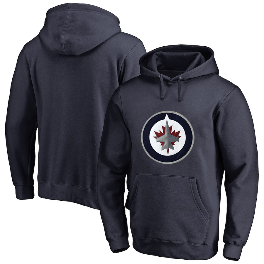 Winnipeg Jets Navy All Stitched Pullover Hoodie - Click Image to Close