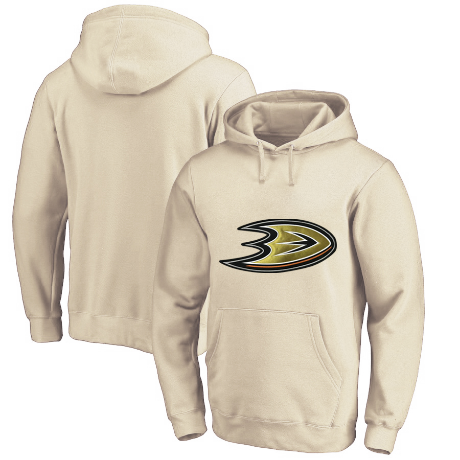 Anaheim Ducks Cream Men's Customized All Stitched Pullover Hoodie - Click Image to Close