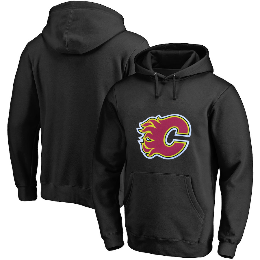 Calgary Flames Dark Black Men's Customized All Stitched Pullover Hoodie