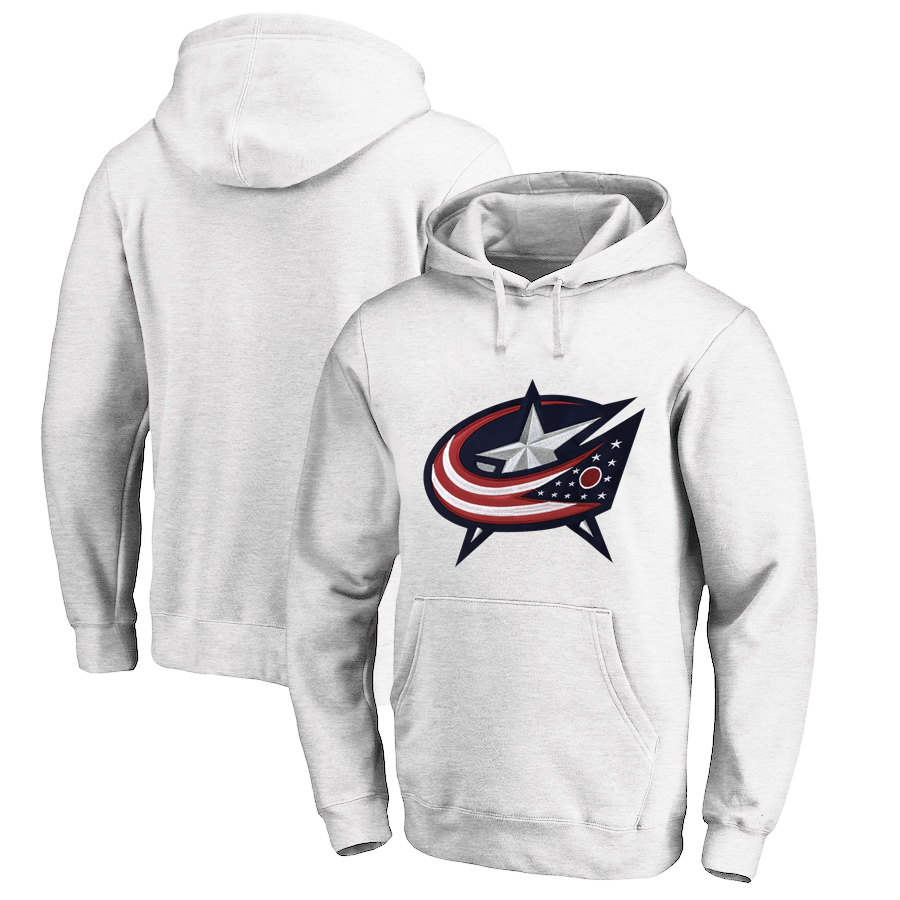 Columbus Blue Jackets White Men's Customized All Stitched Pullover Hoodie - Click Image to Close