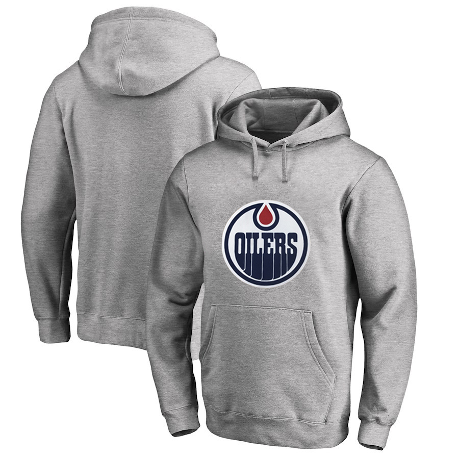 Edmonton Oilers Gray Men's Customized All Stitched Pullover Hoodie
