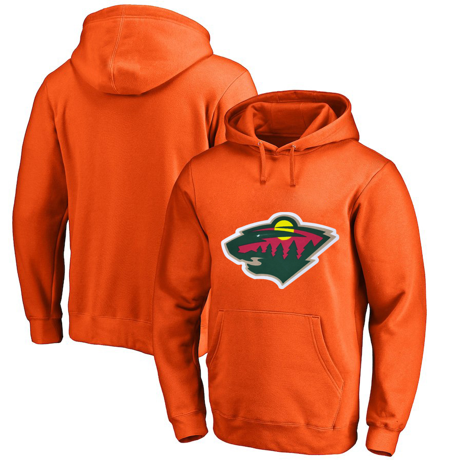 Minnesota Wild Orange Men's Customized All Stitched Pullover Hoodie - Click Image to Close