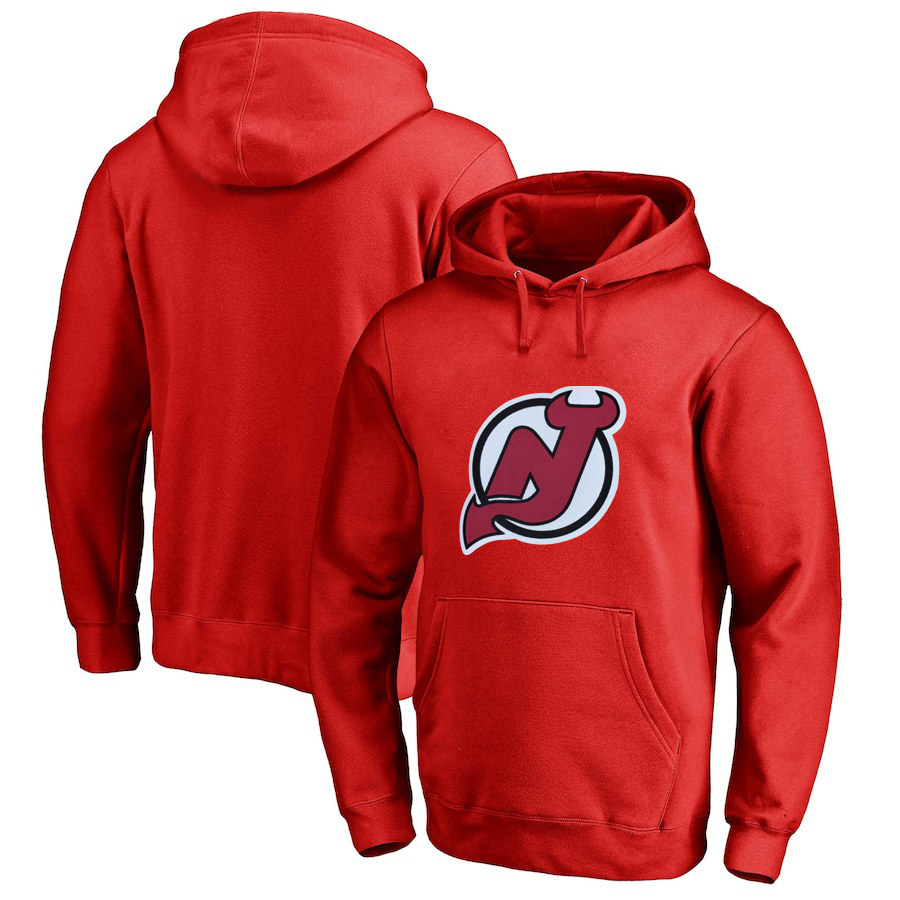 New Jersey Devils Red Men's Customized All Stitched Pullover Hoodie - Click Image to Close