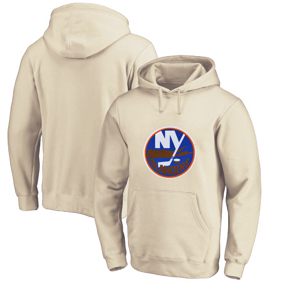 New York Islanders Cream Men's Customized All Stitched Pullover Hoodie - Click Image to Close