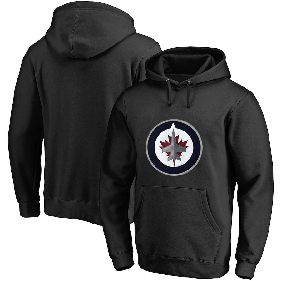 Winnipeg Jets Black Men's Customized All Stitched Pullover Hoodie - Click Image to Close
