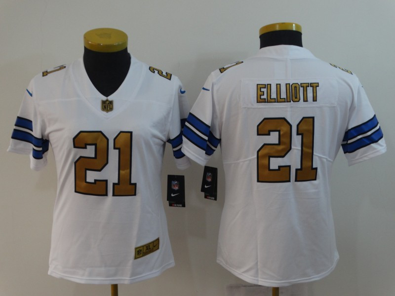 Nike Cowboys 21 Ezkiel Elliott White Women Gold Vapor Untouchable Limited Jersey