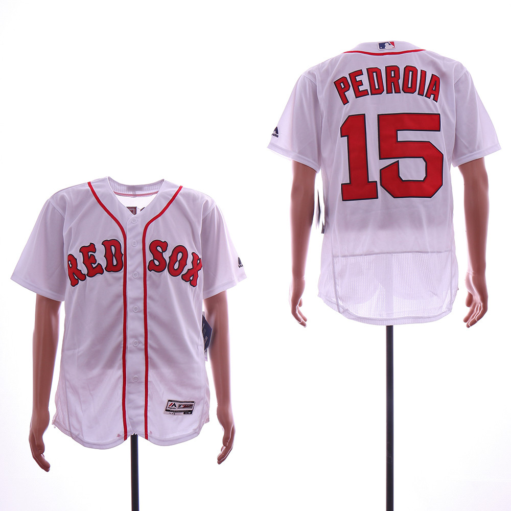 Red Sox 15 Dustin Pedroia White Flexbase Jersey - Click Image to Close