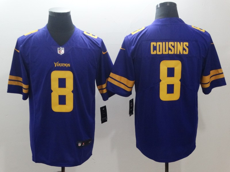 Nike Vikings 8 Kirk Cousins Purple Youth Color Rush Limited Jersey - Click Image to Close