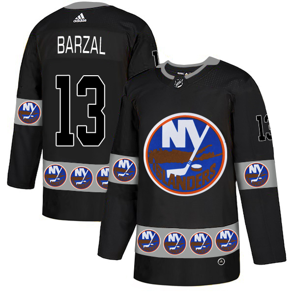 Islanders 13 Mathew Barzal Black Team Logos Fashion Adidas Jersey