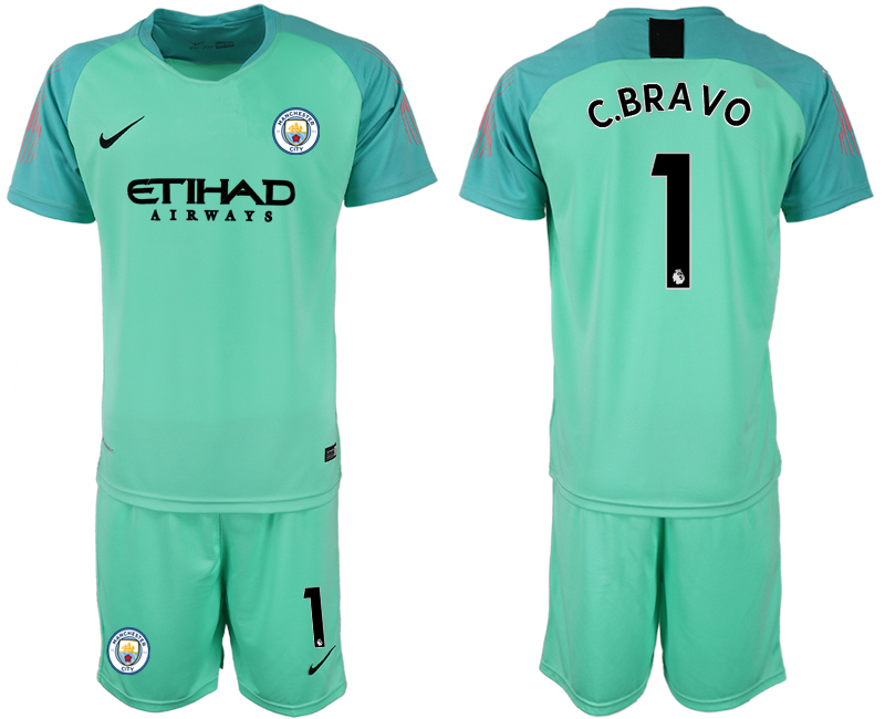 2018-19 Manchester City 1 C.BRAVO Green Goalkeeper Soccer Jersey - Click Image to Close
