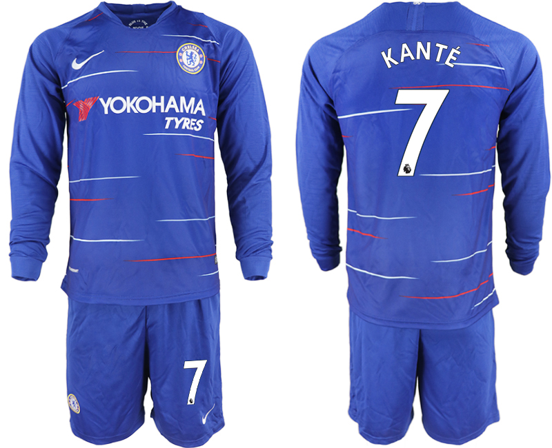 2018-19 Chelsea 7 KANTE Home Long Sleeve Soccer Jersey - Click Image to Close