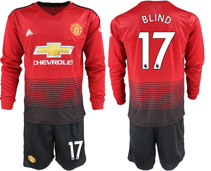 2018-19 Manchester United 17 BLIND Home Long Sleeve Soccer Jersey