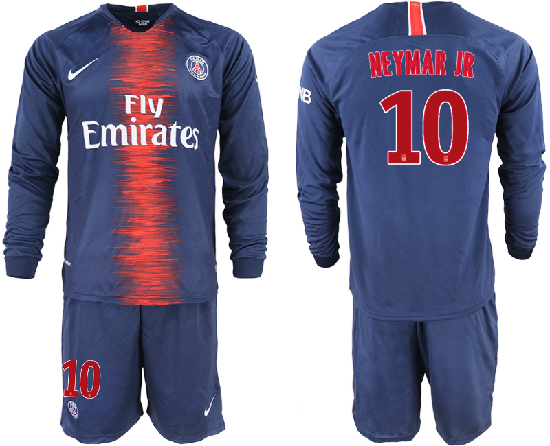 2018-19 Paris Saint-Germain 10 NEYMAR JR Home Long Sleeve Soccer Jersey - Click Image to Close