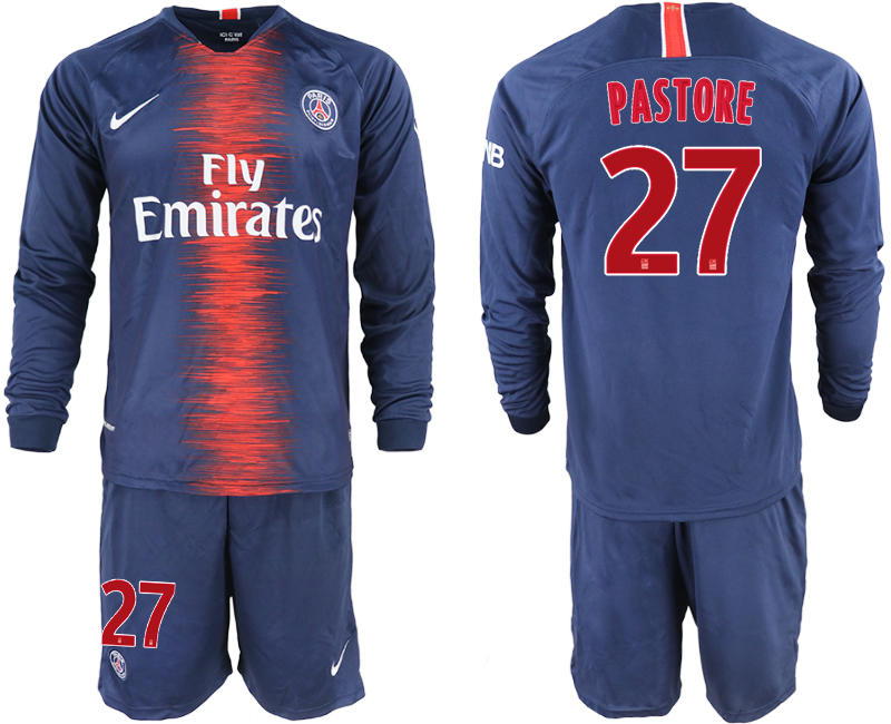 2018-19 Paris Saint-Germain 27 PASTORE Home Long Sleeve Soccer Jersey - Click Image to Close