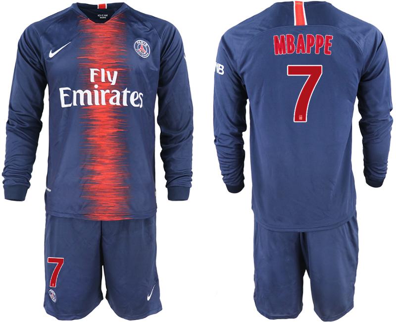 2018-19 Paris Saint-Germain 7 MBAPPE Home Long Sleeve Soccer Jersey