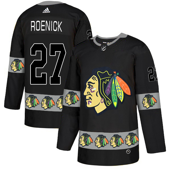 Blackhawks 27 Jeremy Roenick Black Team Logos Fashion Adidas Jersey