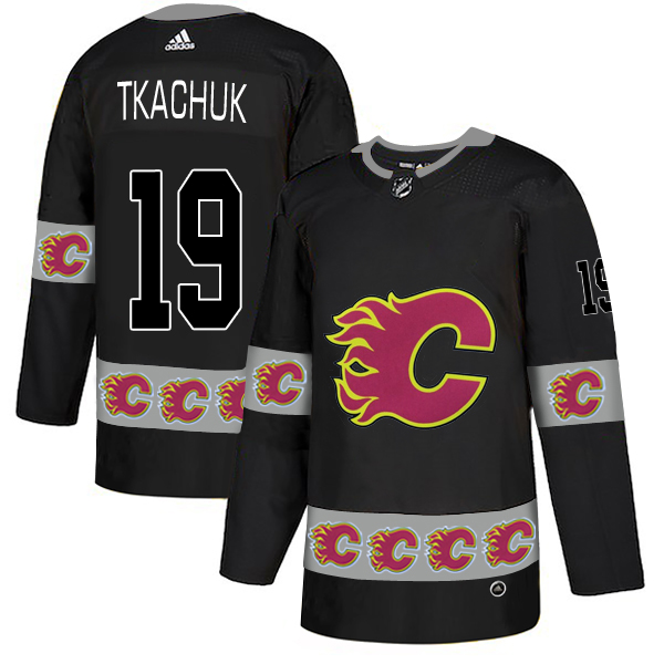 Flames 19 Matthew Tkachuk Black Team Logos Fashion Adidas Jersey - Click Image to Close