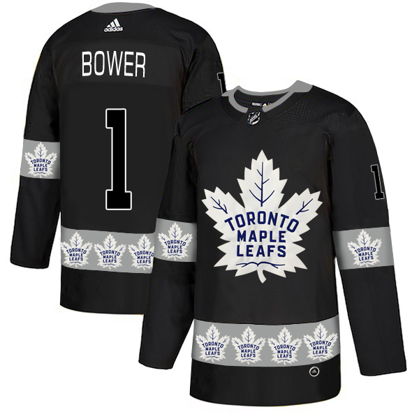 Maple Leafs 1 Johnny Bower Black Team Logos Fashion Adidas Jersey