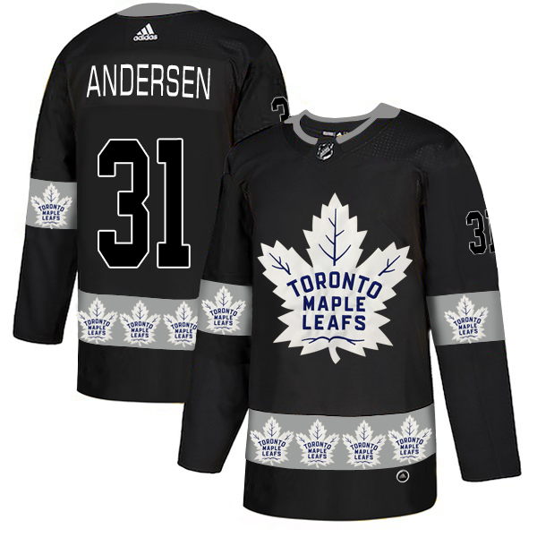 Maple Leafs 31 Frederik Andersen Black Team Logos Fashion Adidas Jersey