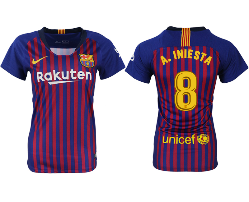 2018-19 Barcelona 8 A. INIESTA Home Women Soccer Jersey