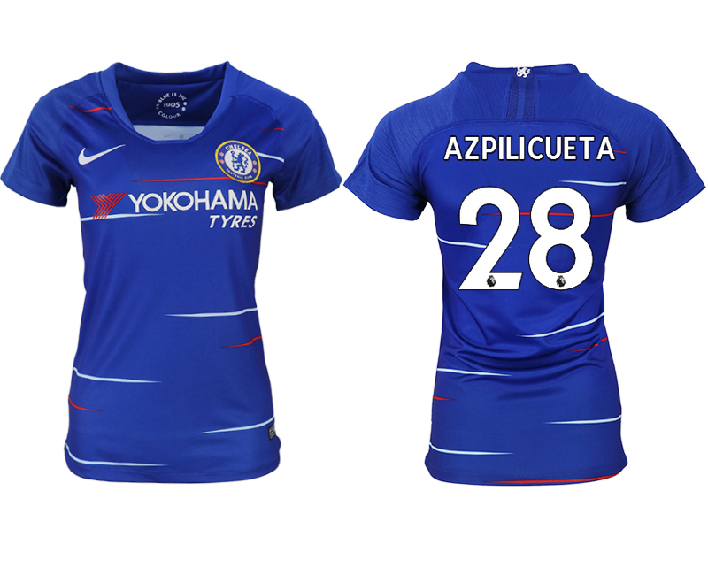 2018-19 Chelsea 28 AZPILICUETA Home Women Soccer Jersey - Click Image to Close