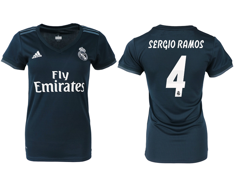 2018-19 Real Madrid 4 SERGIO RAMOS Away Women Soccer Jersey - Click Image to Close